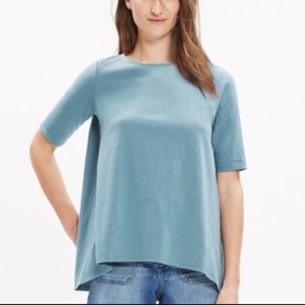 MADEWELL XS Back Zip Swing Tee Blue Shirt Top
